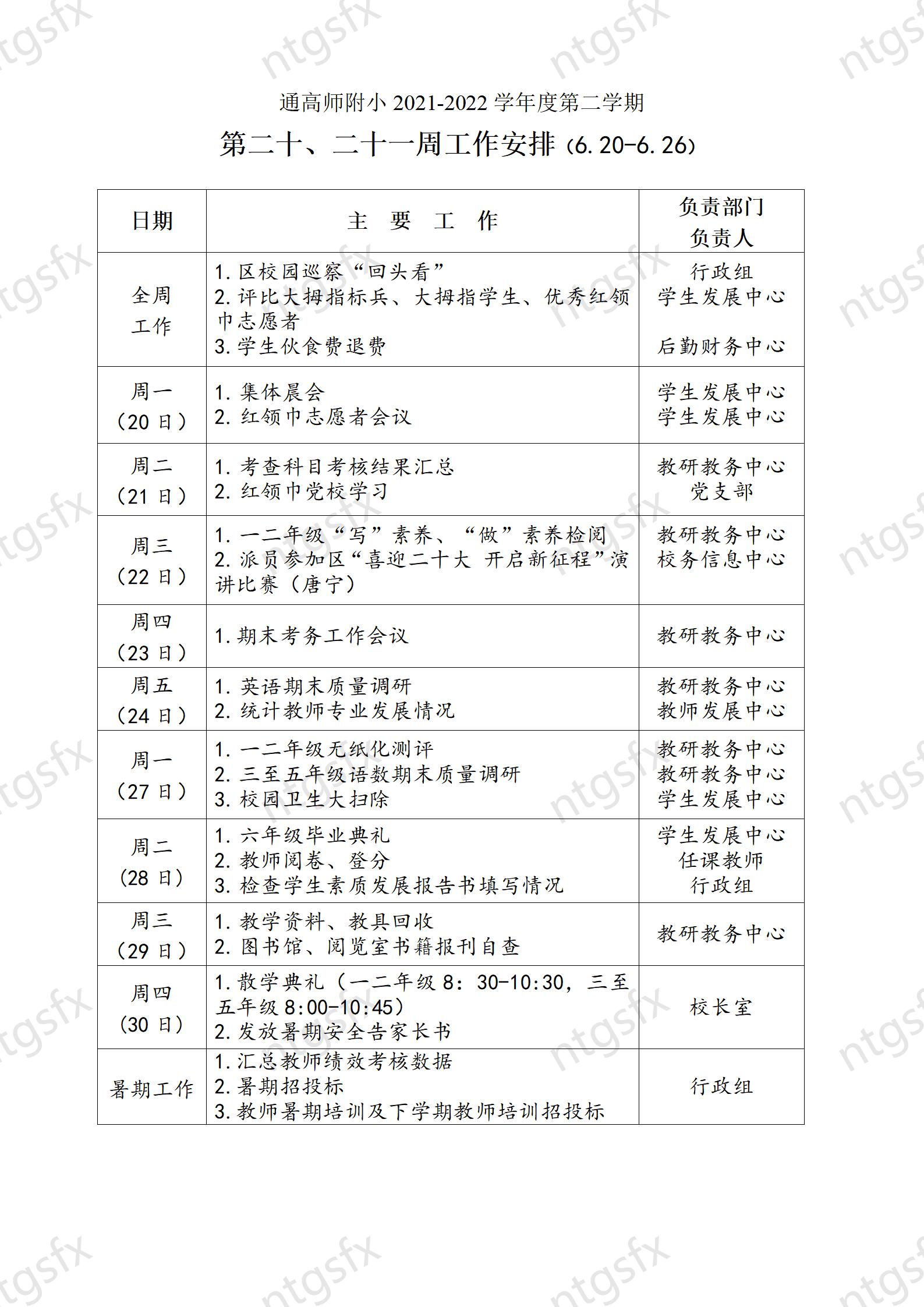 【2021-2022学年度第二学期】期末结束工作安排