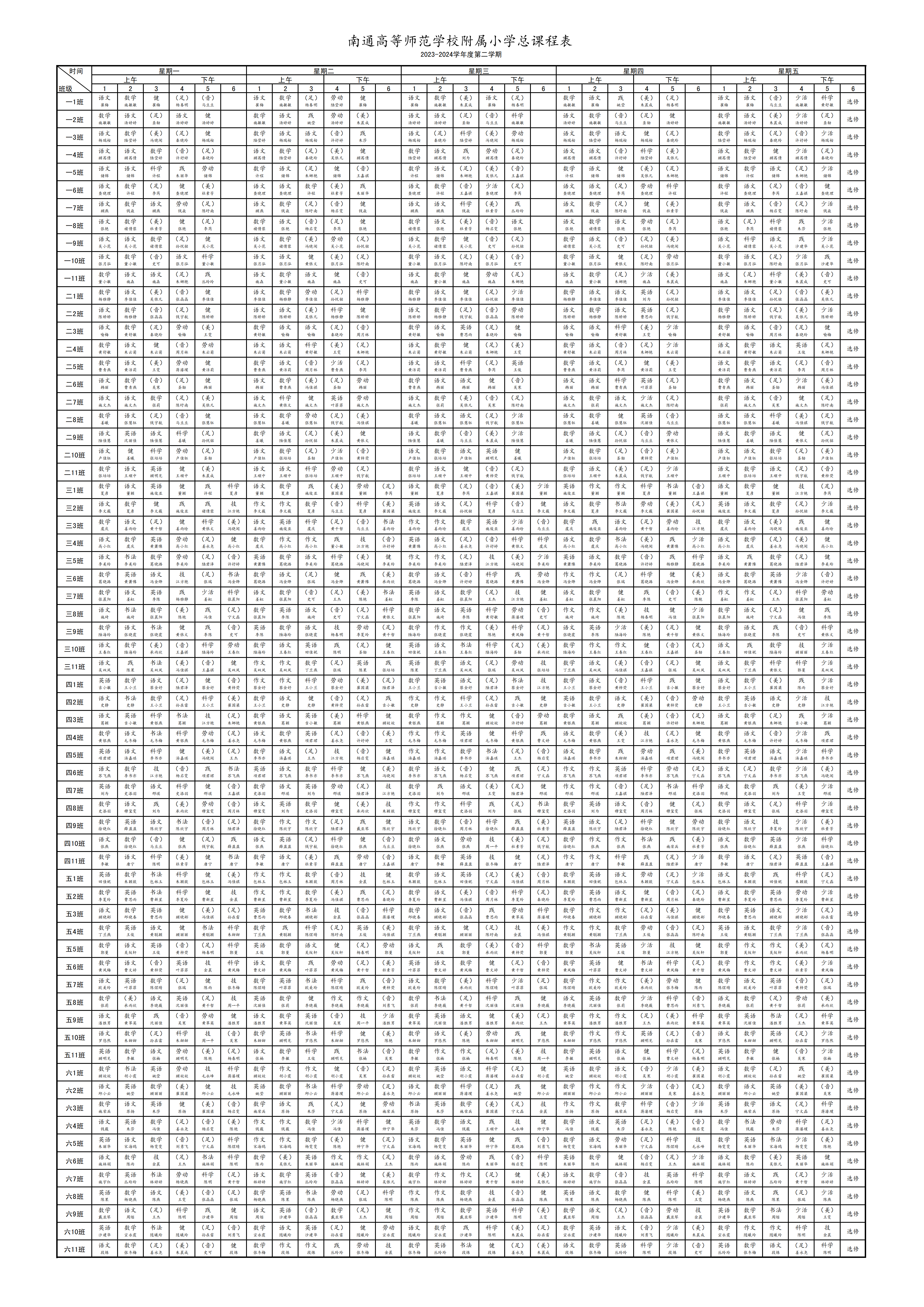 2023-2024学年度第二学期总课表